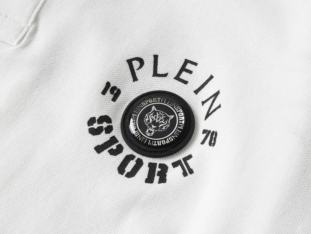 Plein Sport Twin Tipped Collar Tiger Design On Back White Polo Shirt