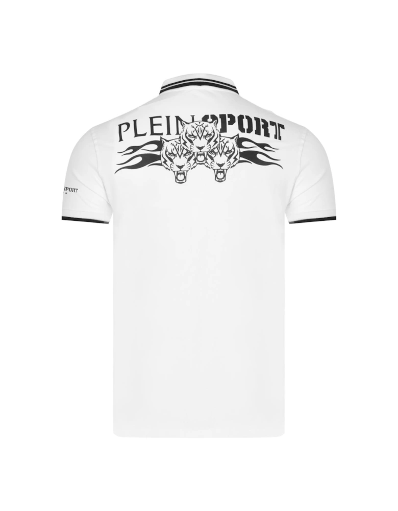 Plein Sport Twin Tipped Collar Tiger Design On Back White Polo Shirt