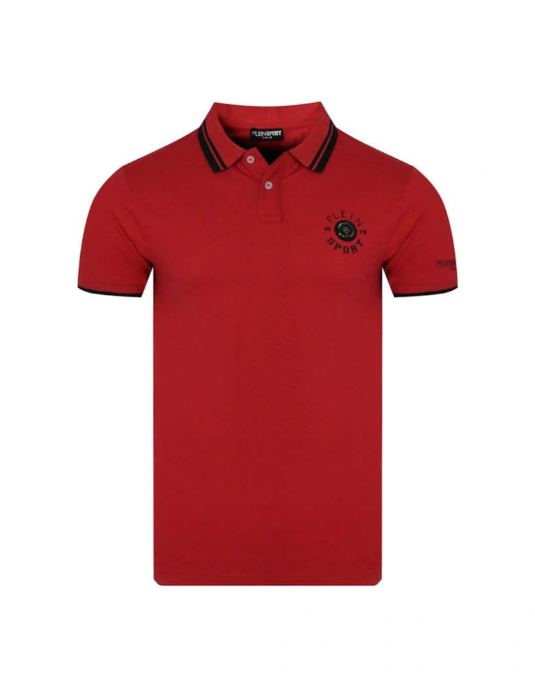 Plein Sport Twin Tipped Collar Tiger Design On Back Red Polo Shirt