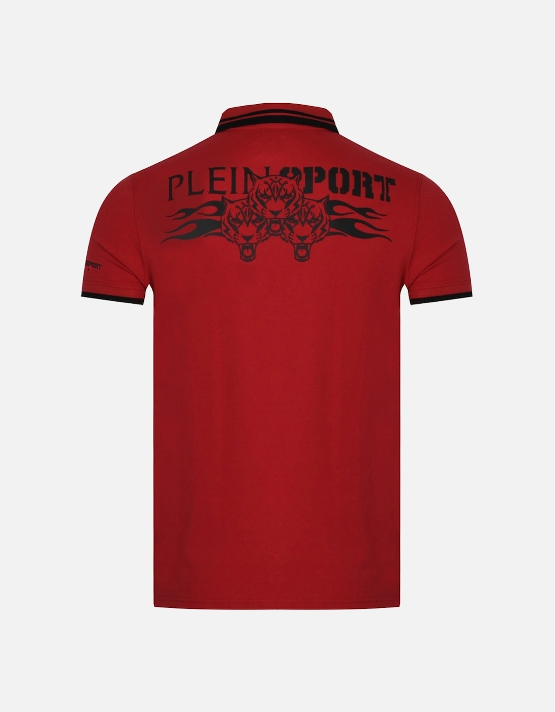Plein Sport Twin Tipped Collar Tiger Design On Back Red Polo Shirt