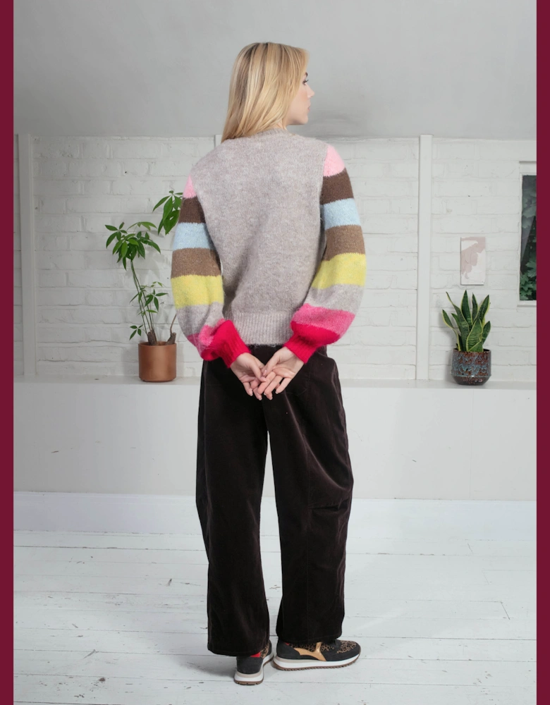 Morgan Supersoft Striped Cuff Jumper in Mink