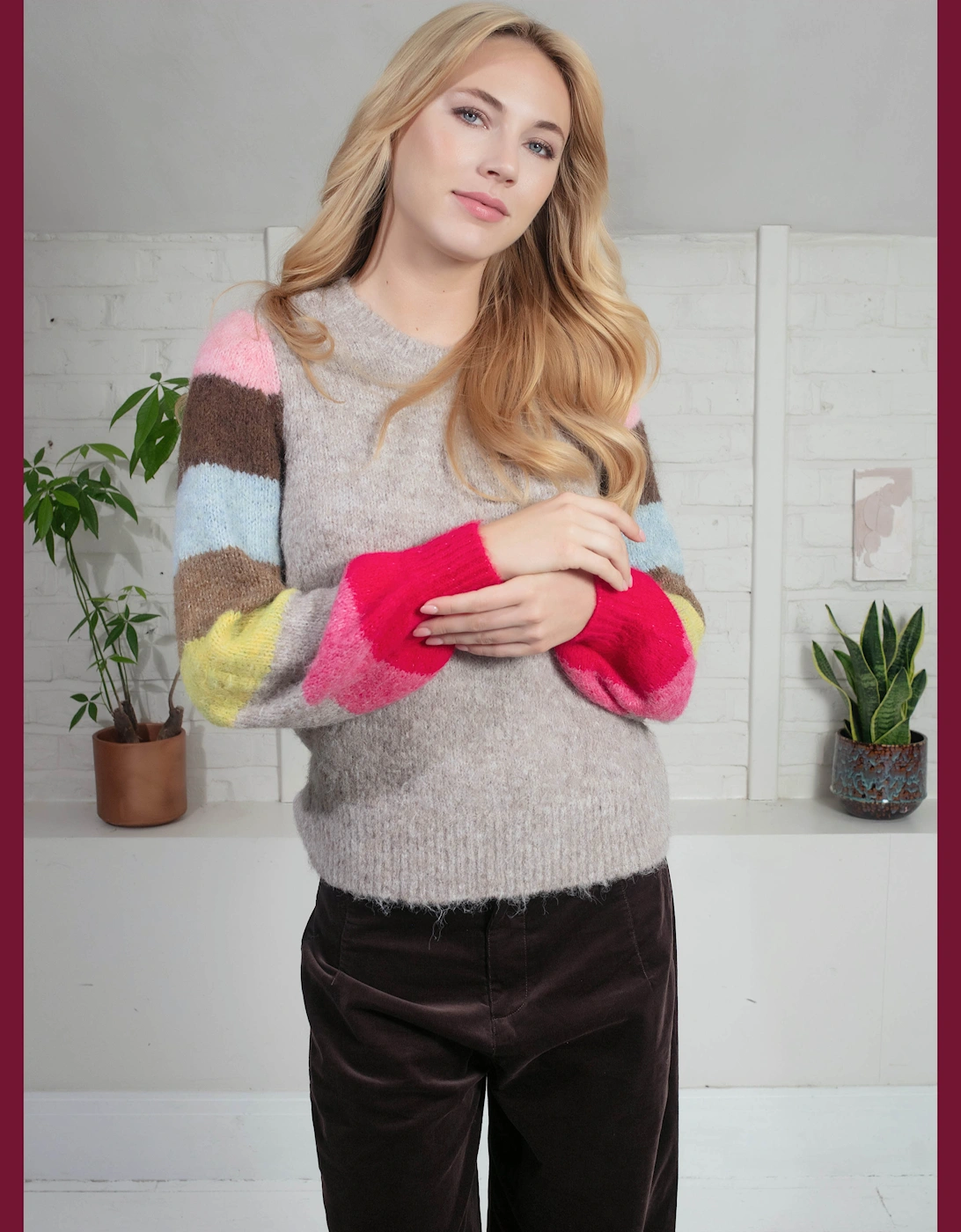 Morgan Supersoft Striped Cuff Jumper in Mink, 10 of 9