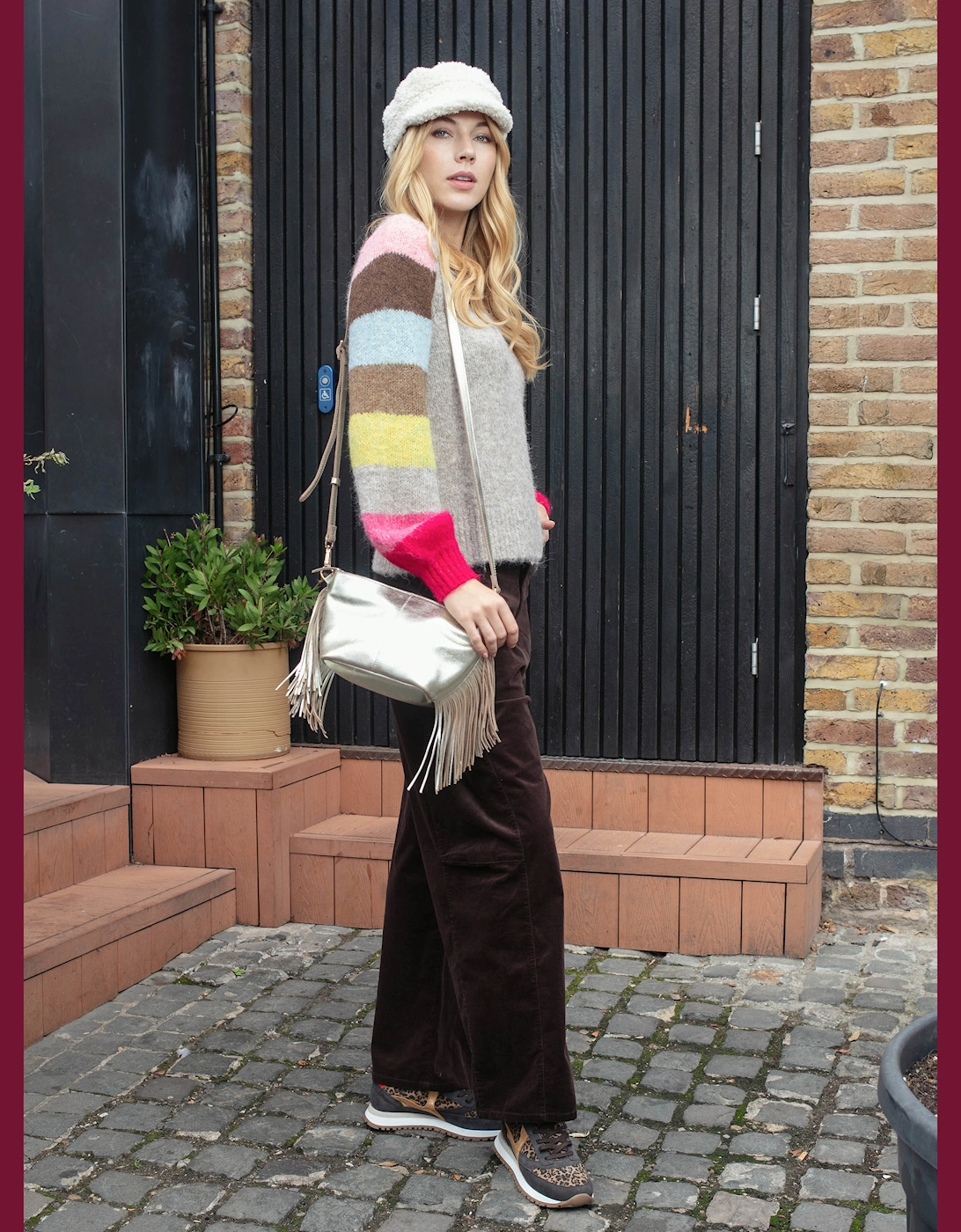 Morgan Supersoft Striped Cuff Jumper in Mink