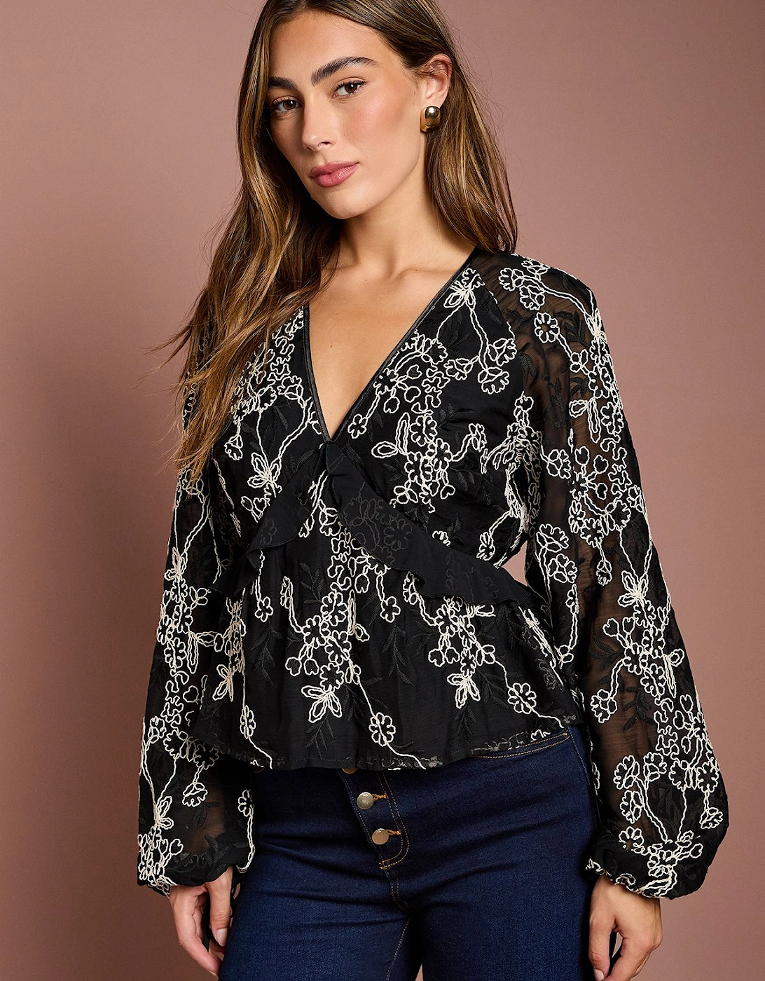 Embroidered Frill Blouse, 2 of 1