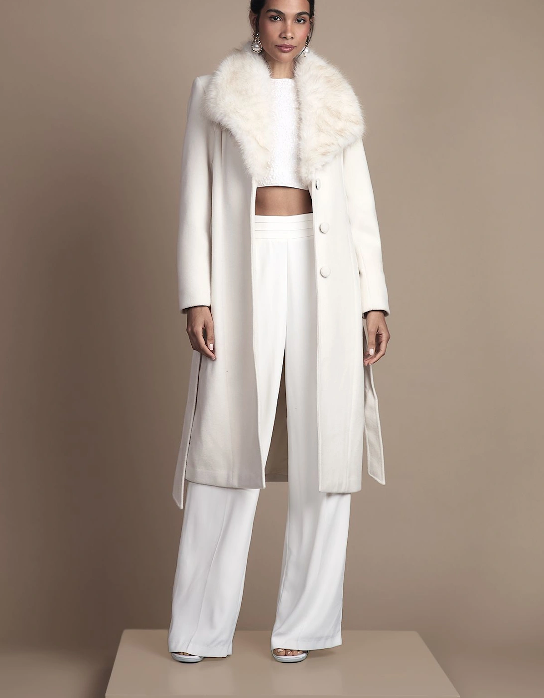 Fur Collar Occasion Belted Midi Coat, 2 of 1