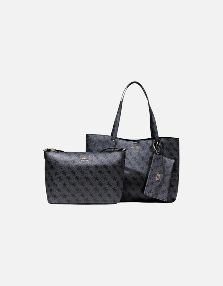 Handbag with Button Fastening and Inside Pockets Women - Black Bags