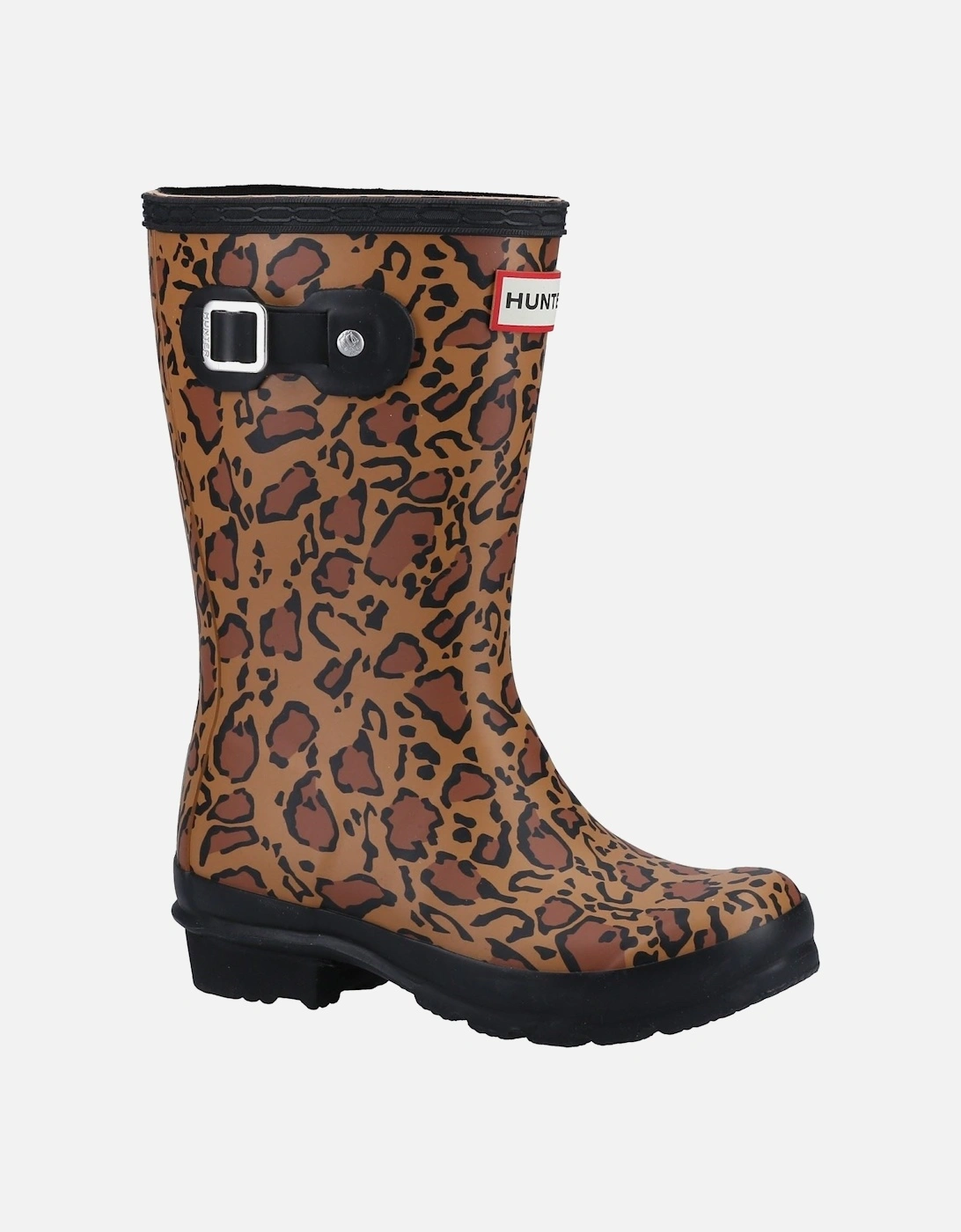 Women's Hunter Original Short Leopard Print Rubber Women's Rich Tan/Saddle/Black Wellington Boots - Brown - Size: 5