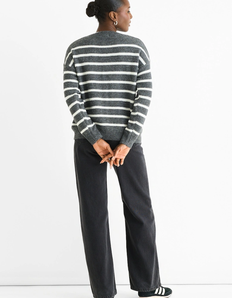Grey Stripe Chunky Knit Oversized Jumper