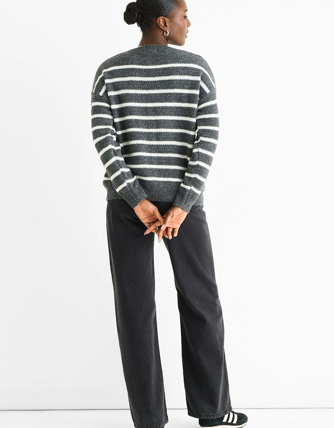 Grey Stripe Chunky Knit Oversized Jumper