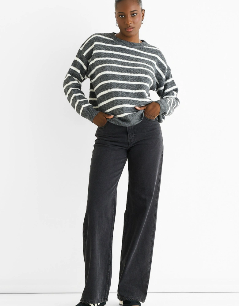 Grey Stripe Chunky Knit Oversized Jumper