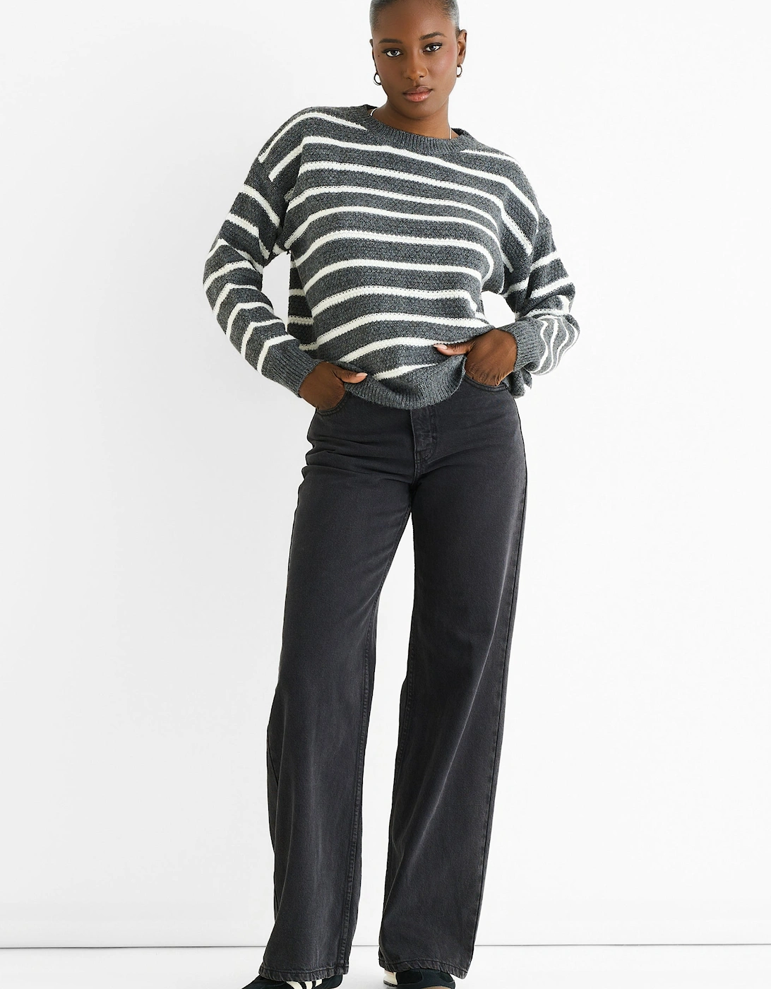 Grey Stripe Chunky Knit Oversized Jumper, 5 of 4