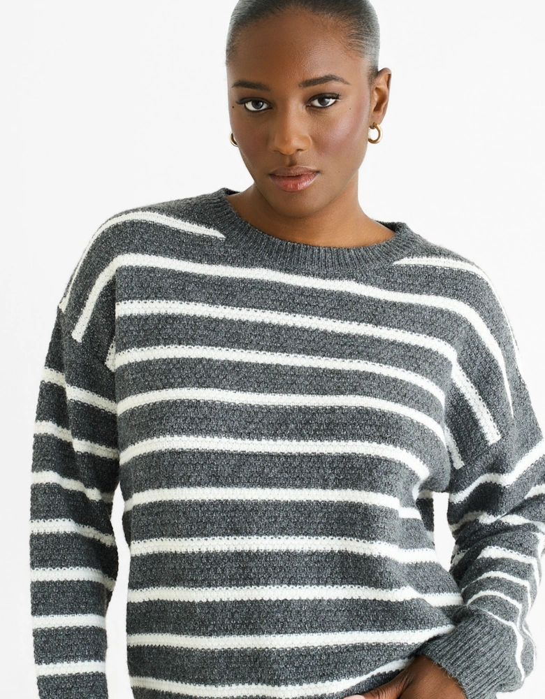 Grey Stripe Chunky Knit Oversized Jumper