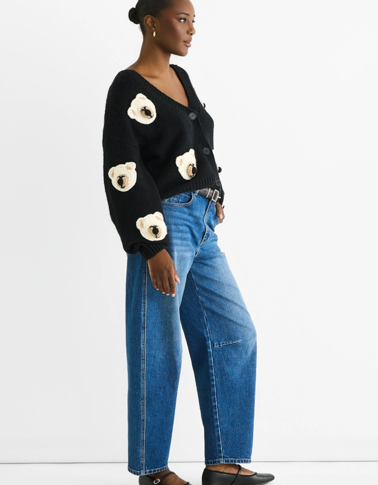Black 3D Contrast Teddy Crochet Cardigan