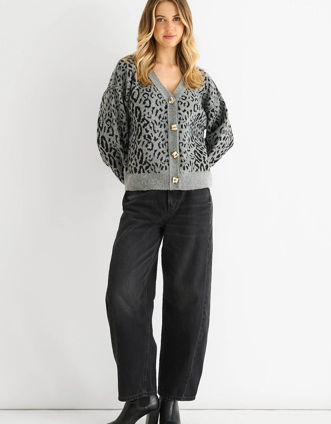 Grey Animal Print Wool Mix Cardigan Look Jumper, 5 of 4