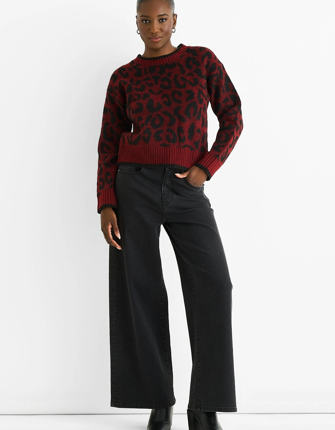 Burgundy Contrast Piping Animal Knit Jumper, 5 of 4