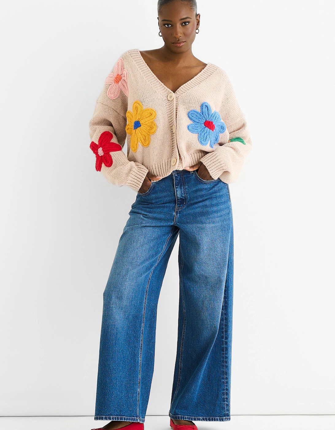 Camel Floral Knit Long Sleeves Cardigan, 5 of 4