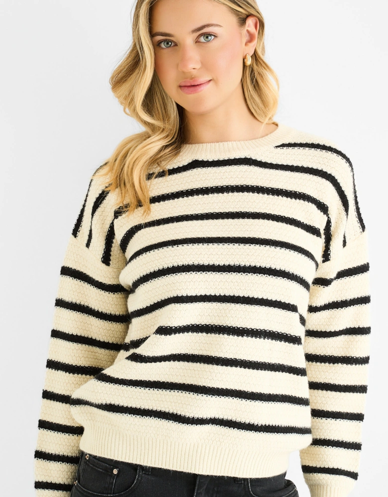 Beige Stripe Chunky Knit Oversized Jumper