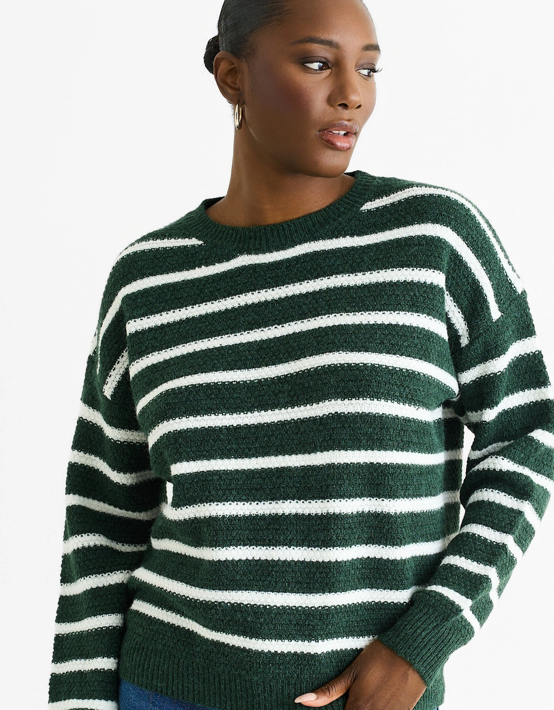 Gini London Women's Green Stripe Chunky Knit Oversized Jumper  12/14 Size 12