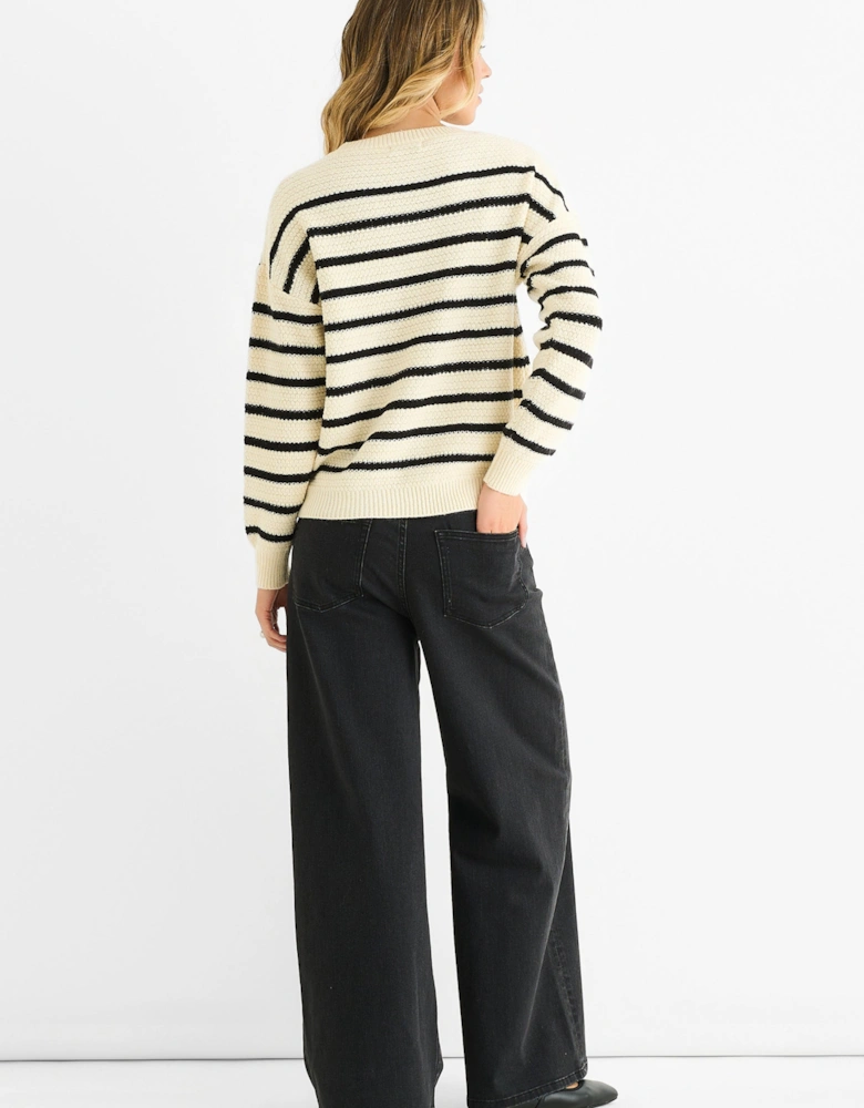Beige Stripe Chunky Knit Oversized Jumper