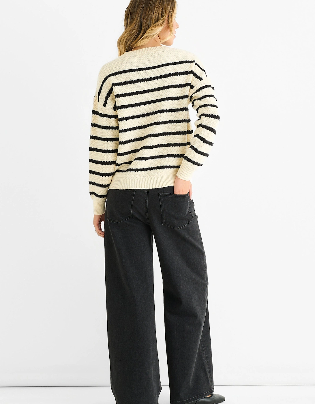 Beige Stripe Chunky Knit Oversized Jumper