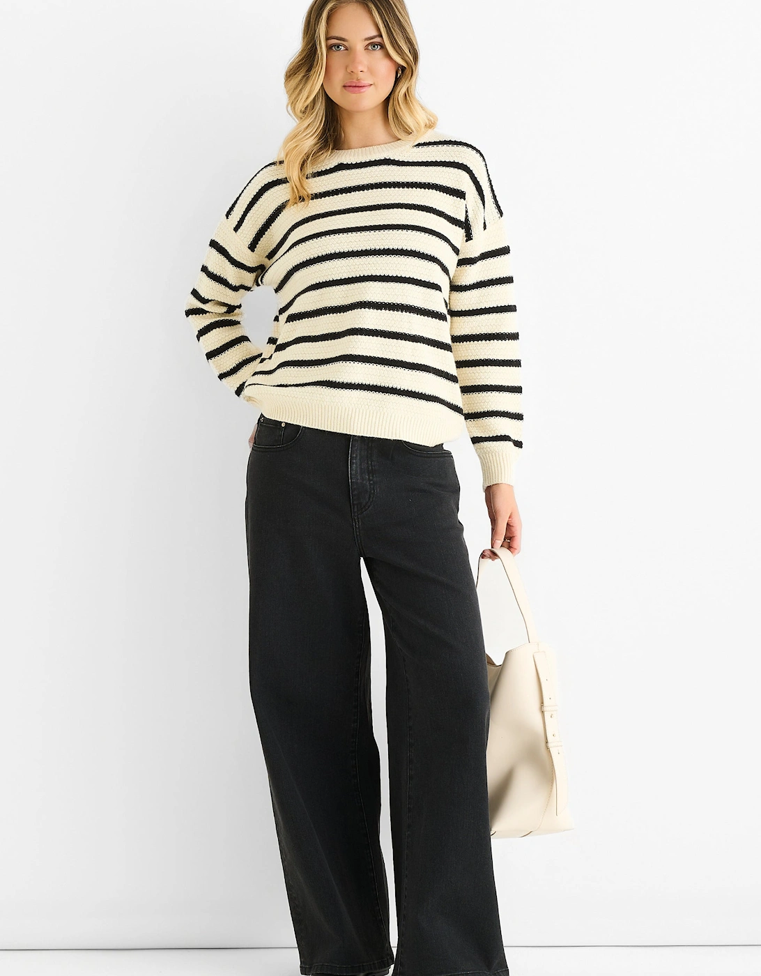 Beige Stripe Chunky Knit Oversized Jumper, 5 of 4