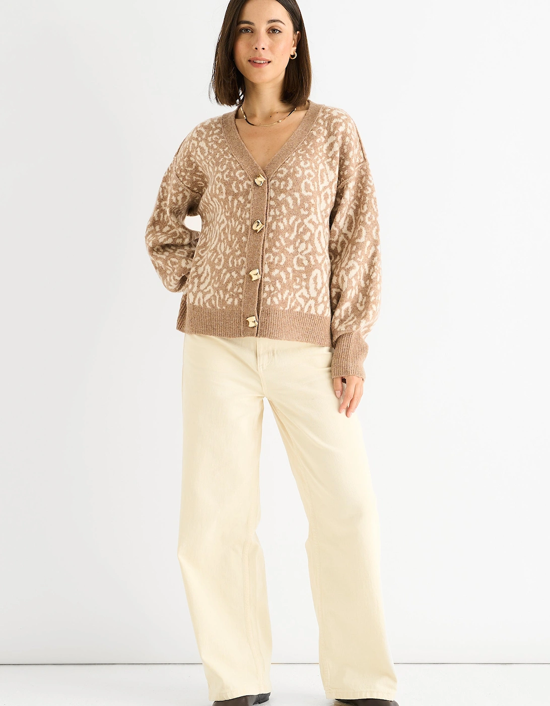 Camel Animal Print Wool Mix Cardigan Look Jumper, 5 of 4