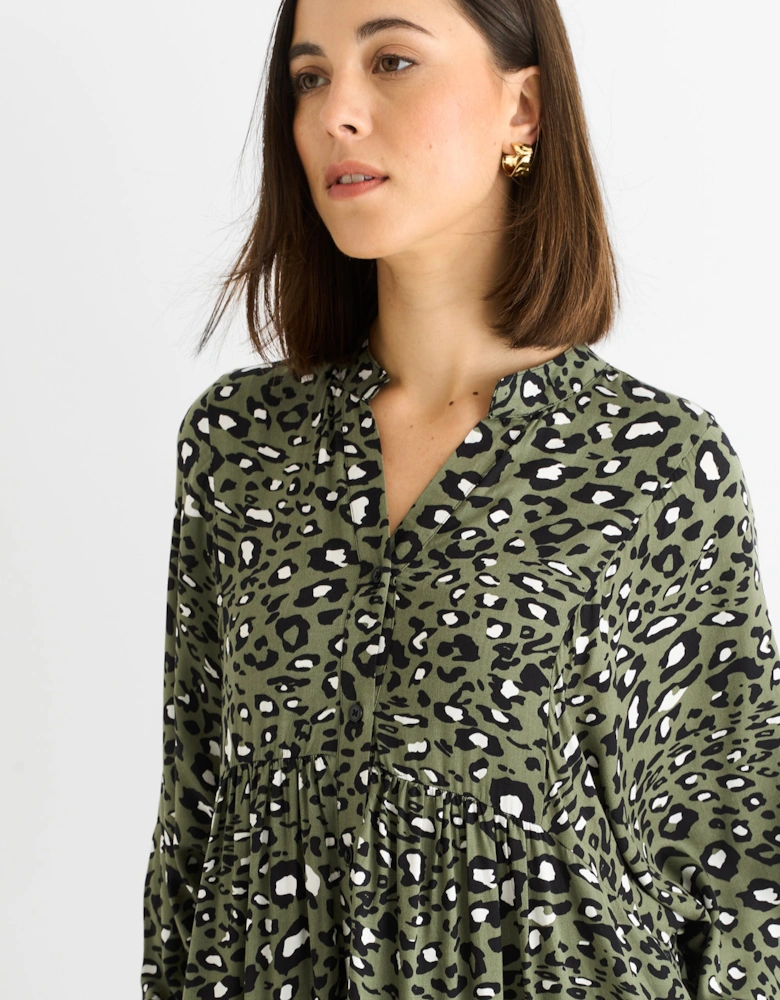 Khaki Viscose Animal Oversized Smock Maxi Dress