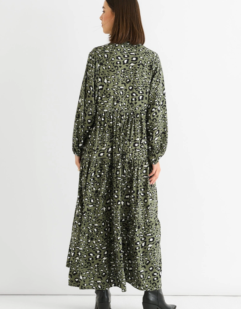 Khaki Viscose Animal Oversized Smock Maxi Dress