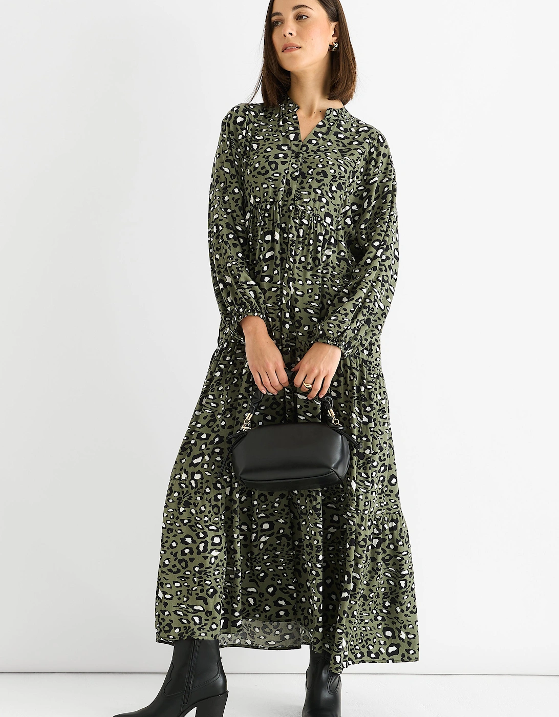 Khaki Viscose Animal Oversized Smock Maxi Dress, 5 of 4