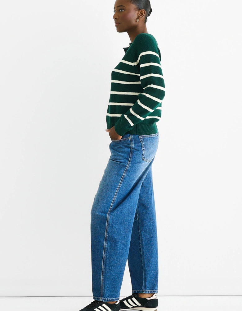 Green Recycle Stripe Button Up Loose Fit Knit Jumper
