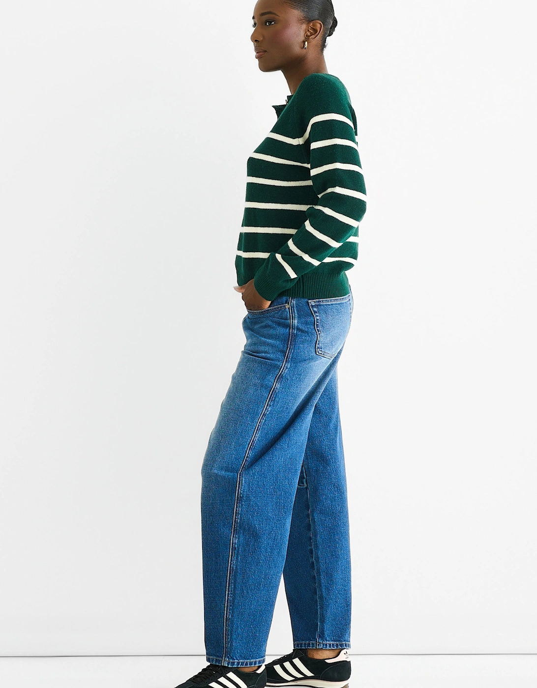 Green Recycle Stripe Button Up Loose Fit Knit Jumper