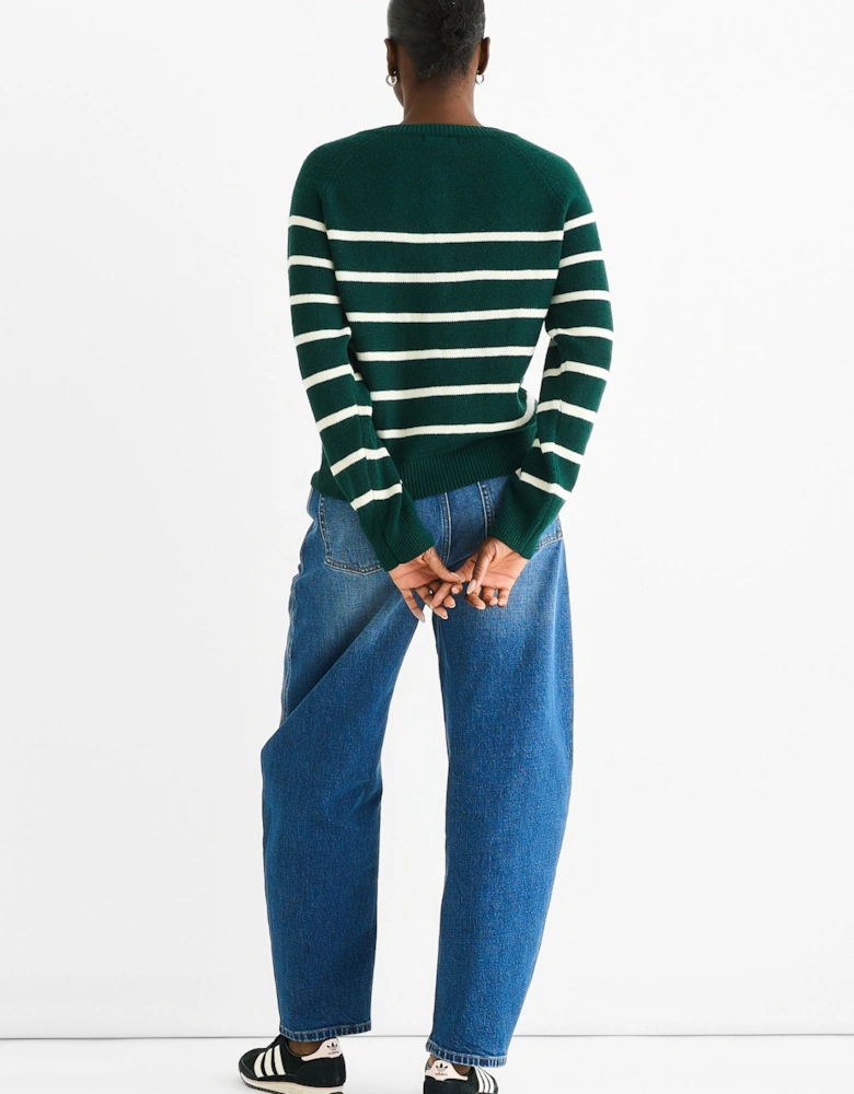 Green Recycle Stripe Button Up Loose Fit Knit Jumper