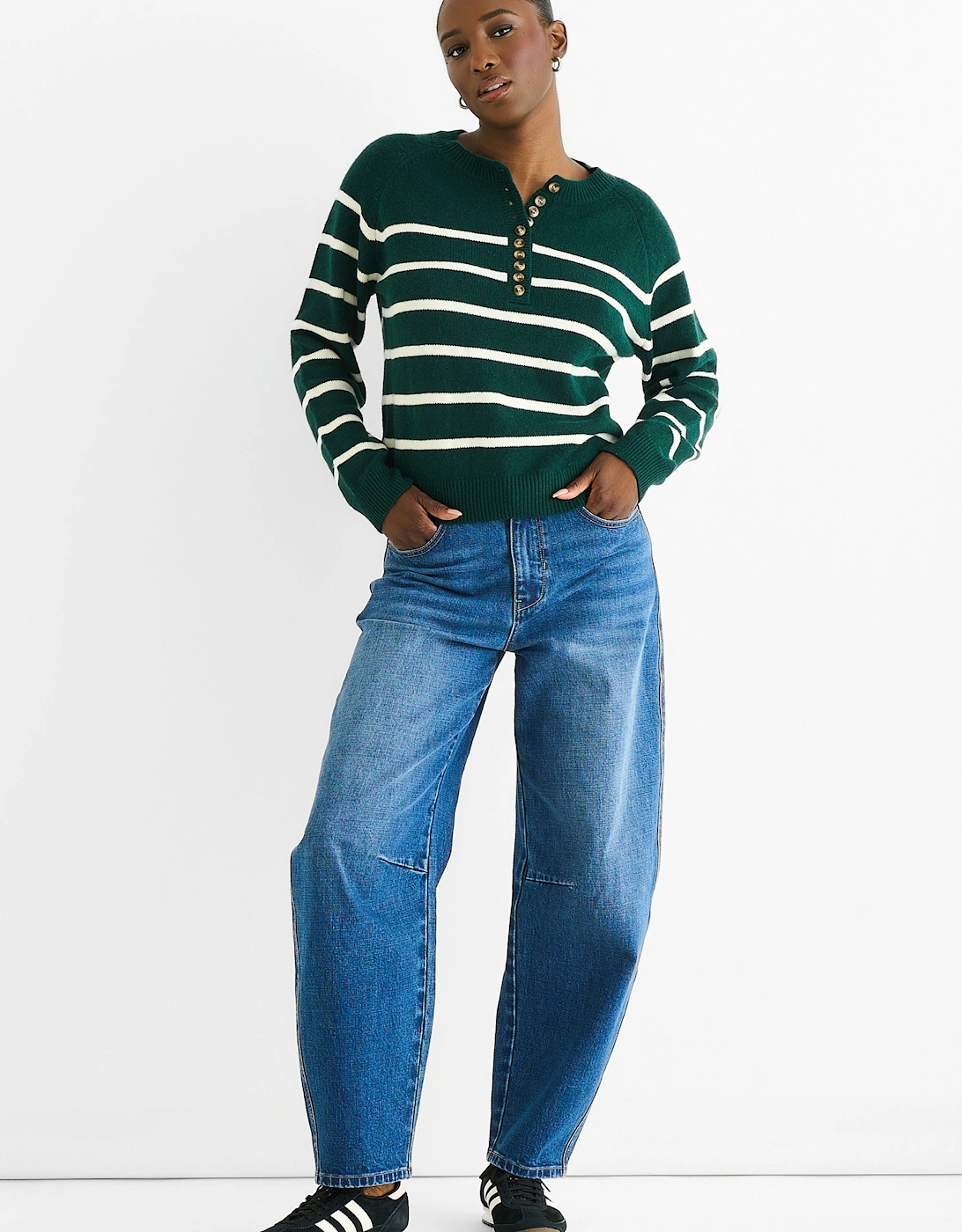Green Recycle Stripe Button Up Loose Fit Knit Jumper, 5 of 4