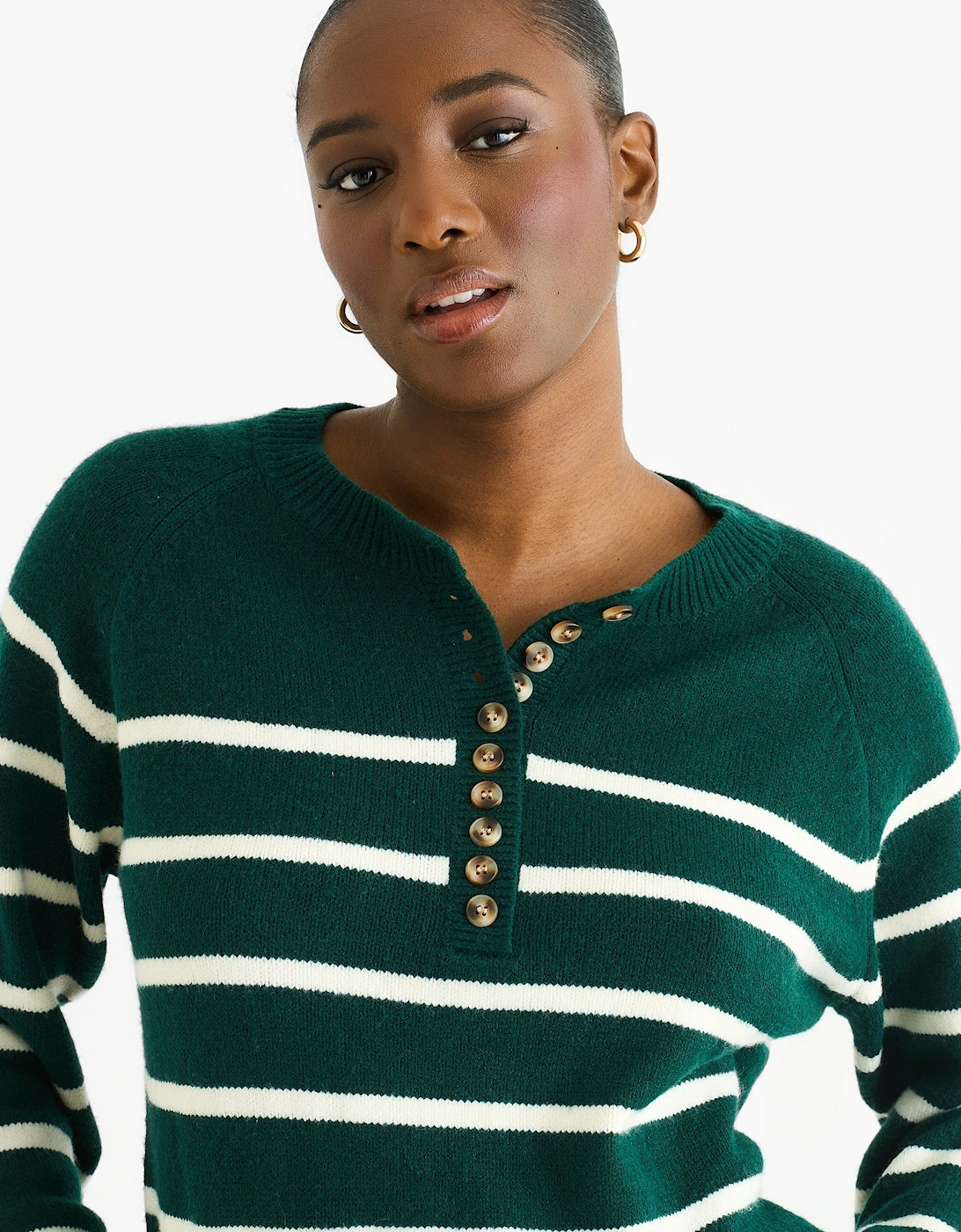 Green Recycle Stripe Button Up Loose Fit Knit Jumper