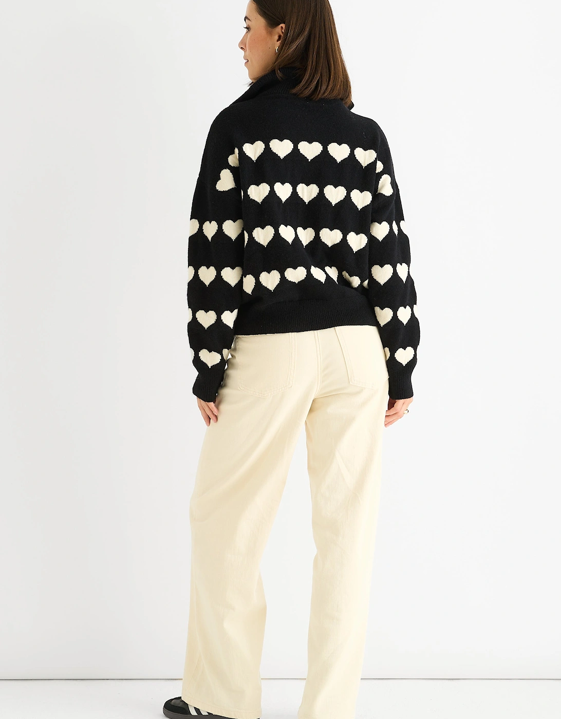 Black Heart Zip Up Loose Fit Knit Jumper