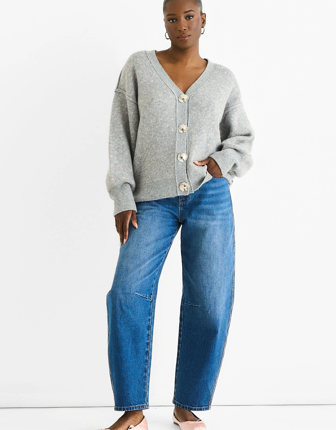Grey Spot Print Button Cardigan Look Jumper, 5 of 4