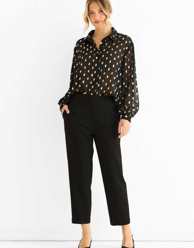Black Chiffon Foil Jacquard Sheer Shirt