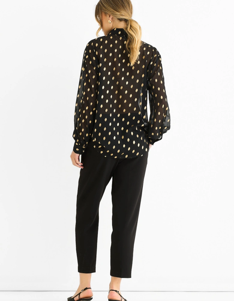 Black Chiffon Foil Jacquard Sheer Shirt
