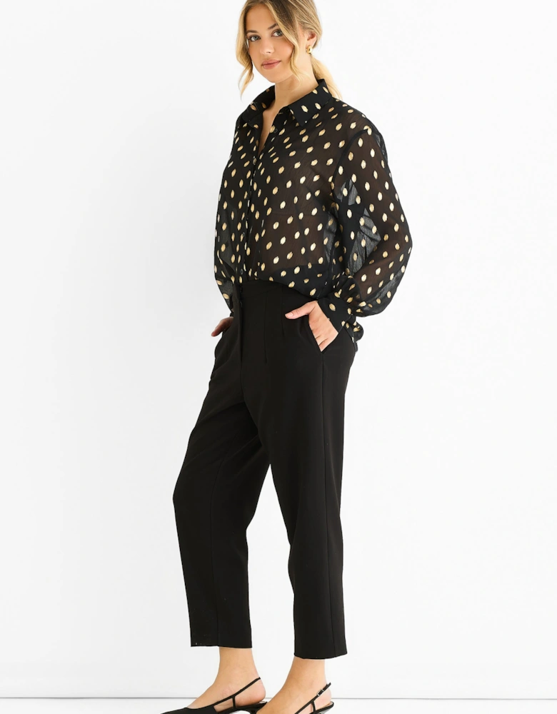Black Chiffon Foil Jacquard Sheer Shirt