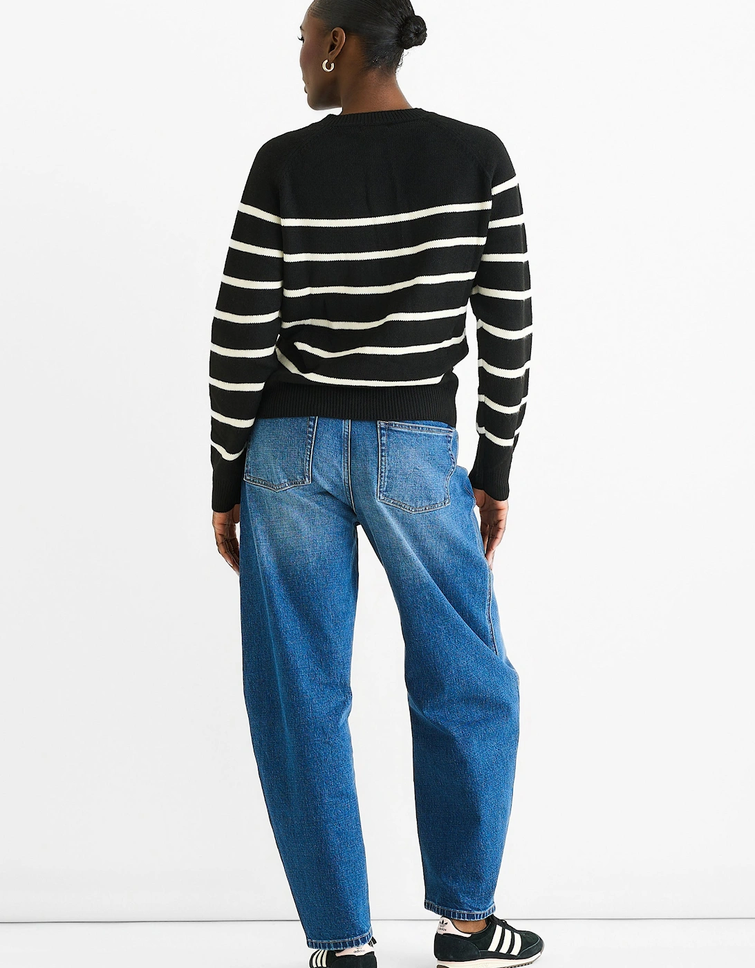 Black Recycle Stripe Button Up Loose Fit Knit Jumper