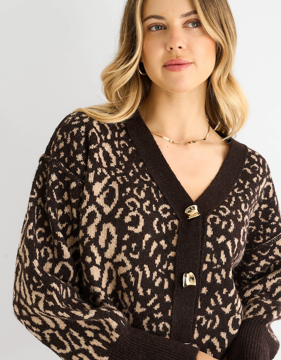 Chocolate Animal Print Wool Mix Cardigan Look Jumper