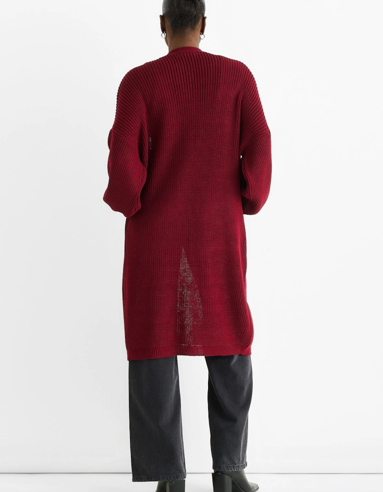 Red Chunky Knit Long Cardigan