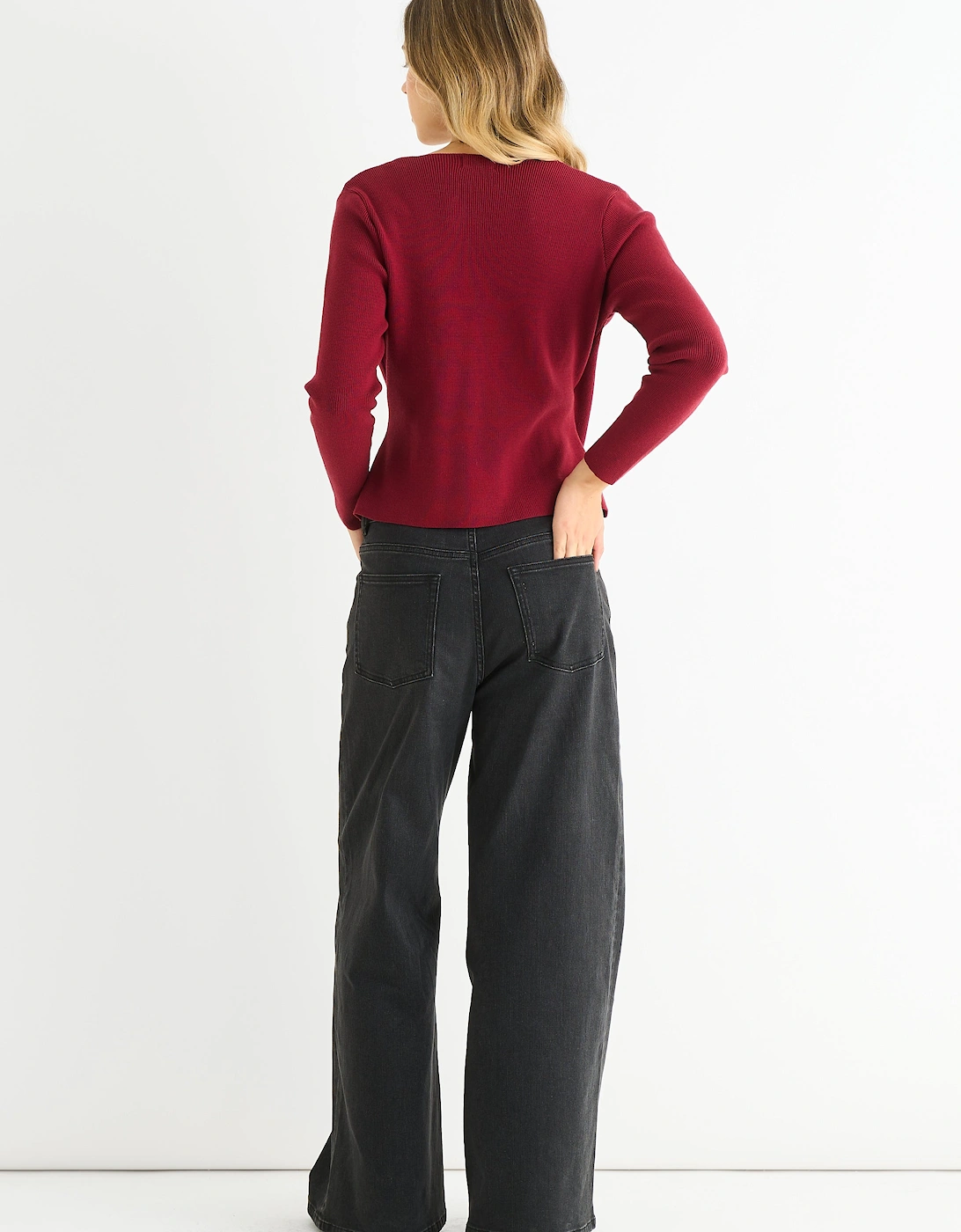 Burgundy Button Wrap Compact Knit Cardigan