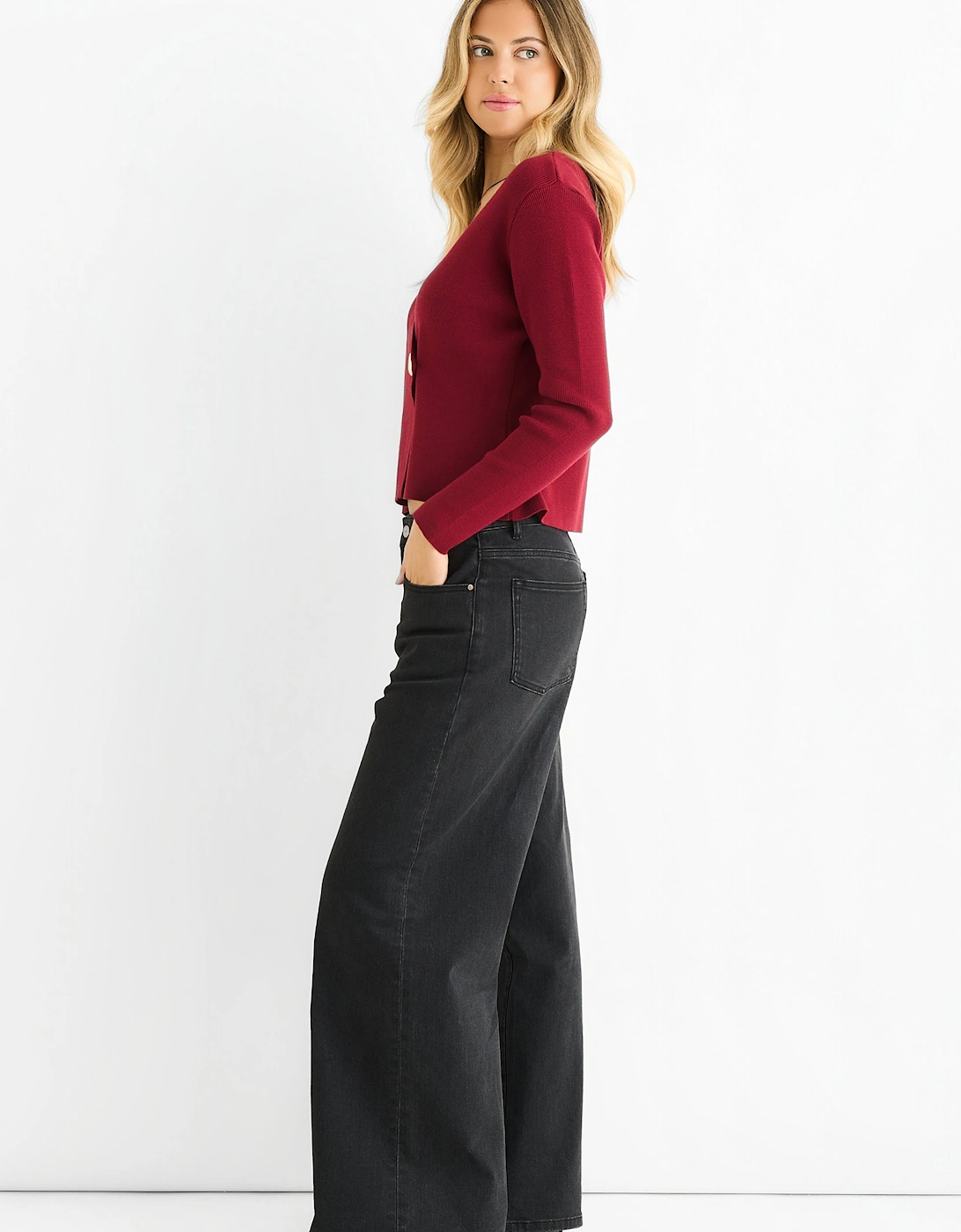 Burgundy Button Wrap Compact Knit Cardigan
