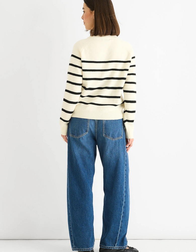Cream Recycle Stripe Button Up Loose Fit Knit Jumper