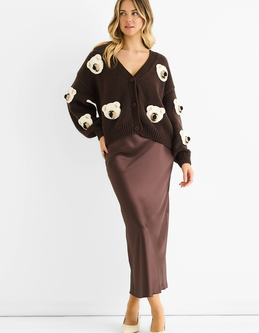 Chocolate 3D Contrast Teddy Crochet Cardigan, 5 of 4