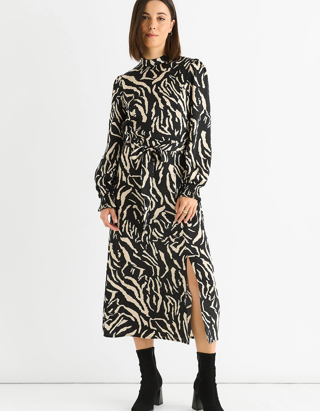Gini London Women's Black Animal High Neck Satin Midi Dress - : 14 Size 14