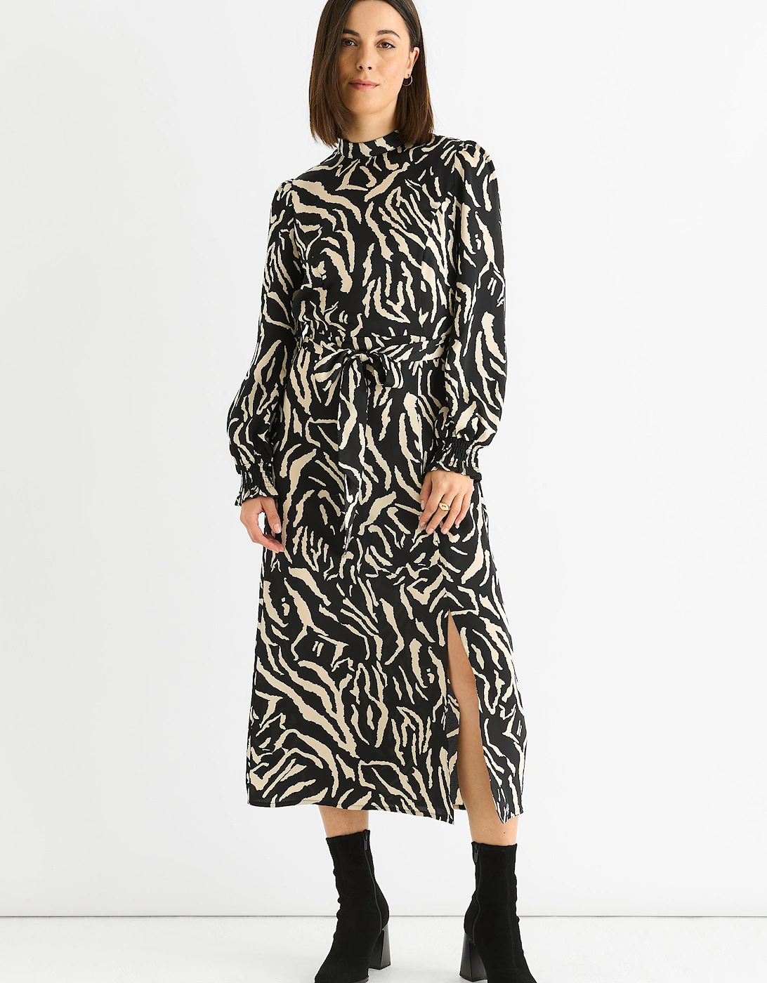 Black Animal High Neck Satin Midi Dress, 5 of 4