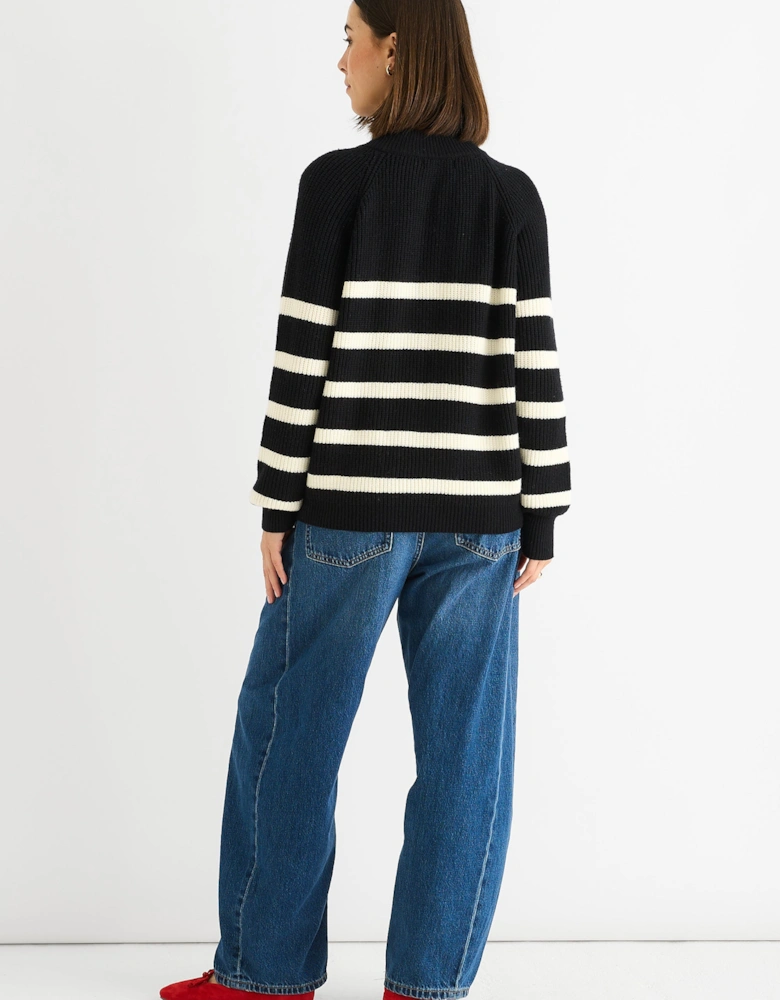 Black Stripe Cable Knit Button Oversized Jumper