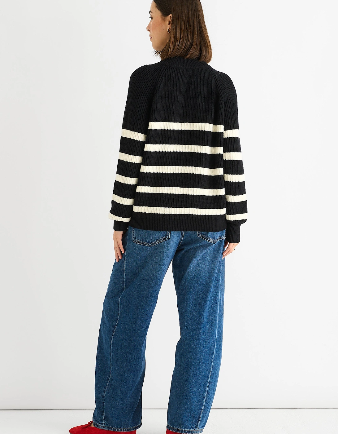Black Stripe Cable Knit Button Oversized Jumper